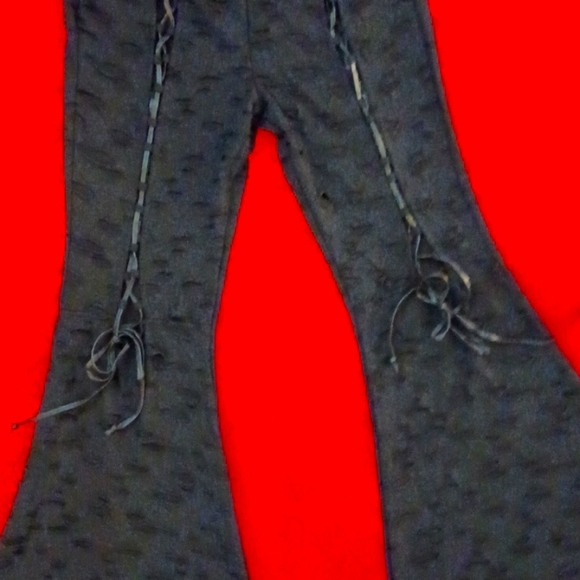 COPY - DOLLSKILL WIDOW XXL BLACK BEYOND THE WOODS LACE UP FLARED PANTS DISTRESS… - Picture 2 of 13